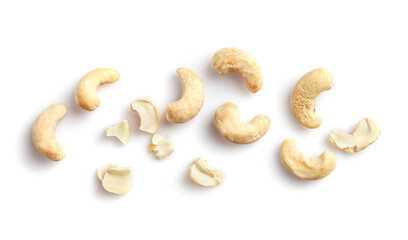 Tasty raw cashew nuts isolated on white