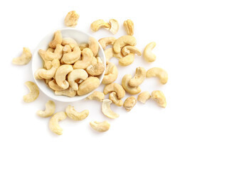 Tasty raw cashew nuts isolated on white