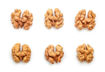 Set of walnut kernels isolated on white