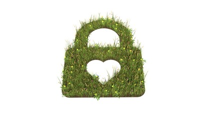 3d rendered grass field of symbol of lock isolated on white background