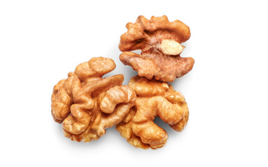 Golden nutritious walnut kernels isolated on white