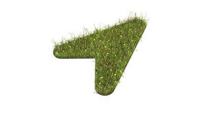 Obraz premium 3d rendered grass field of symbol of location arrow isolated on white background