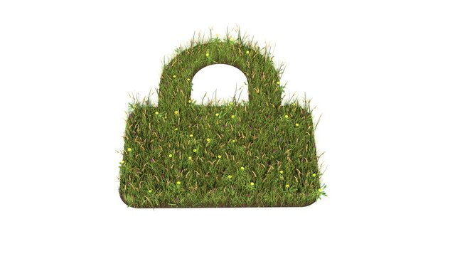 3d rendered grass field of symbol of lock isolated on white background