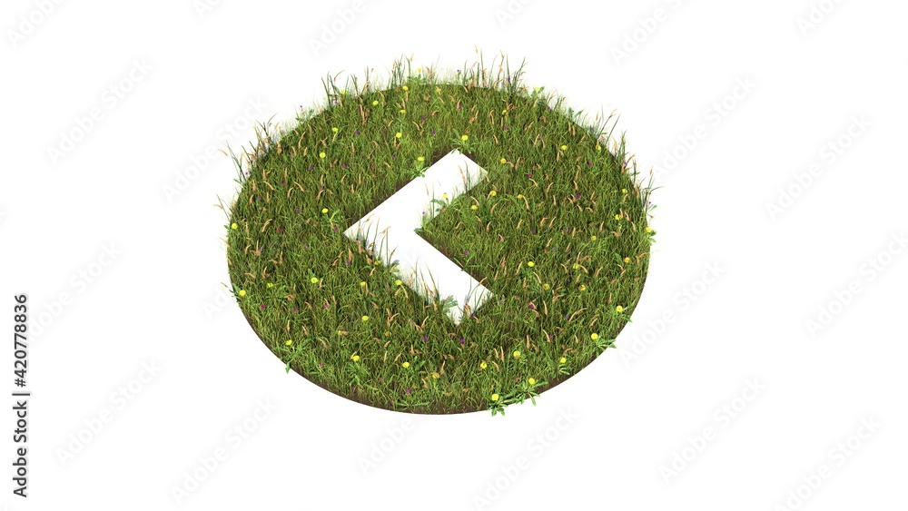 Poster 3d rendered grass field of symbol of left arrow isolated on white background