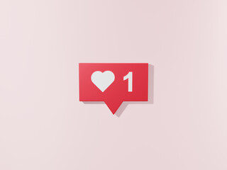 social media notification "one like" Symbol, icon - 3D Illustration