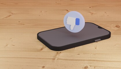 dislike icons around smartphone 3d rendering background, social network sign, advertisement, Premium Photo