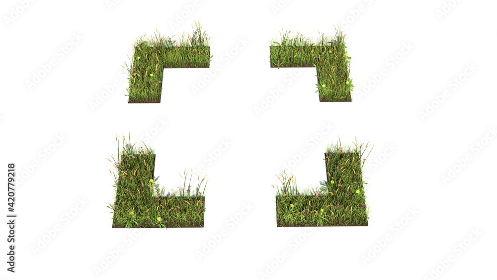 Poster 3d rendered grass field of symbol of interface isolated on white background