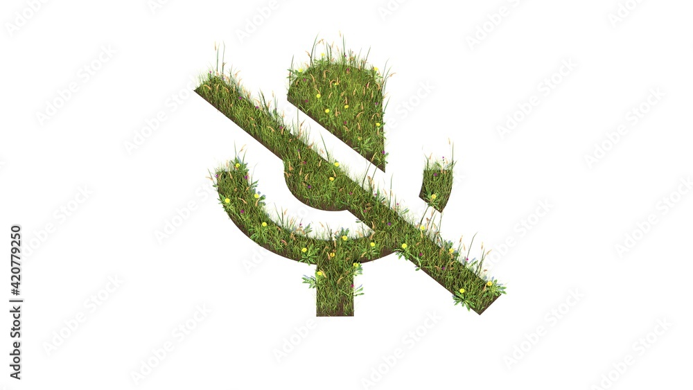 Poster 3d rendered grass field of symbol of interface isolated on white background