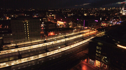 East railway station of Berlin at night - aerial view - urban photography