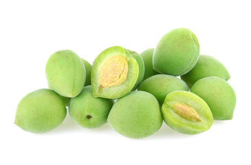 green plum fruit isolated on white background