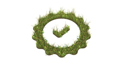 3d rendered grass field of symbol of check isolated on white background