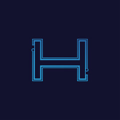 Fototapeta premium letter H with electronic circuit, tech logo with blue background. 