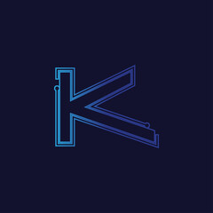 letter K with electronic circuit, tech logo with blue background.	