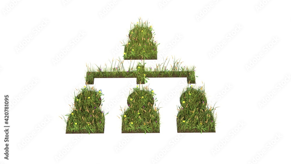 Poster 3d rendered grass field of symbol of hierarchical structure isolated on white background