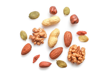 Mix of dry nuts isolated on white