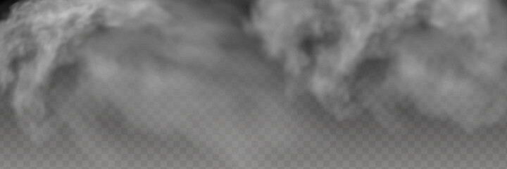 Transparent special effect stands out with fog or smoke. White cloud vector, fog or smog.