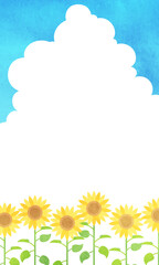 夏の縁側から見た風景のベクターイラスト ひまわり 入道雲 青空 障子 August Wall Mural Augu Honyojima