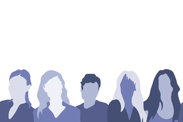 Women horizontally seamless pattern. Horizontally repetitive vector illustration of women side by side. Women's Month, International Womens Day, Freedom, Independence, Equality. 