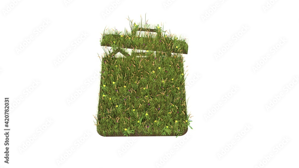 Poster 3d rendered grass field of symbol of garbage isolated on white background