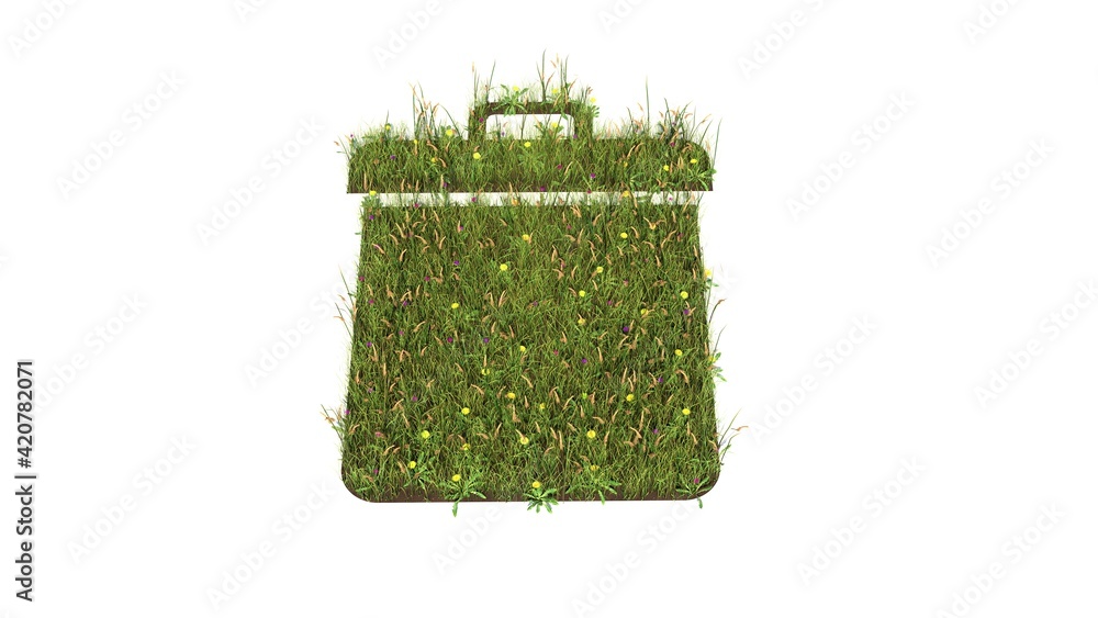 Poster 3d rendered grass field of symbol of garbage isolated on white background