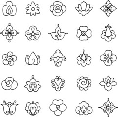 Vector icons made of flowers, set of hand drawn icons for your design