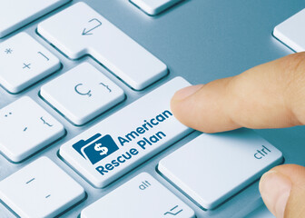 American Rescue Plan - Inscription on Blue Keyboard Key.