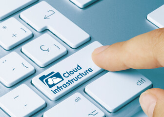 Fototapeta premium Cloud infrastructure - Inscription on Blue Keyboard Key.