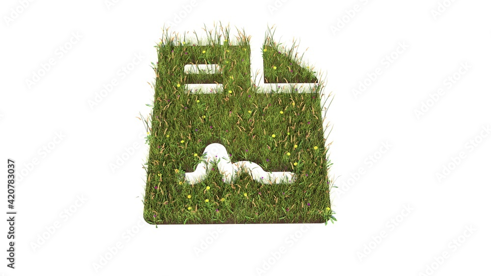 Poster 3d rendered grass field of symbol of file contract isolated on white background