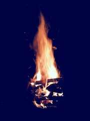 fire burning at the garden grill at sunset. cooking at home in a natural style