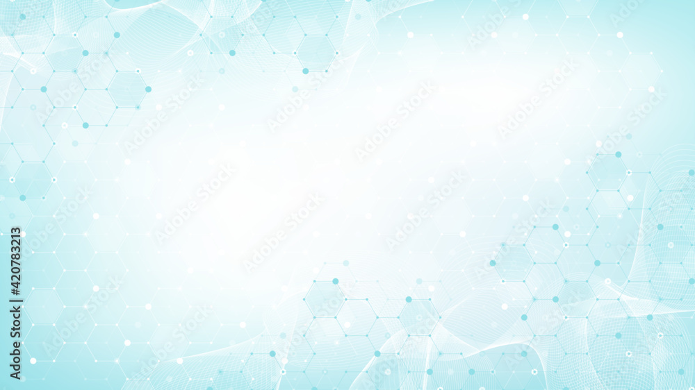 Poster Health care and medical pattern innovation concept background design. Abstract geometric hexagons shape medicine and science background. Vector illustration.