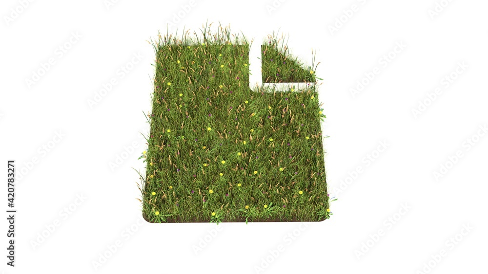 Poster 3d rendered grass field of symbol of file isolated on white background