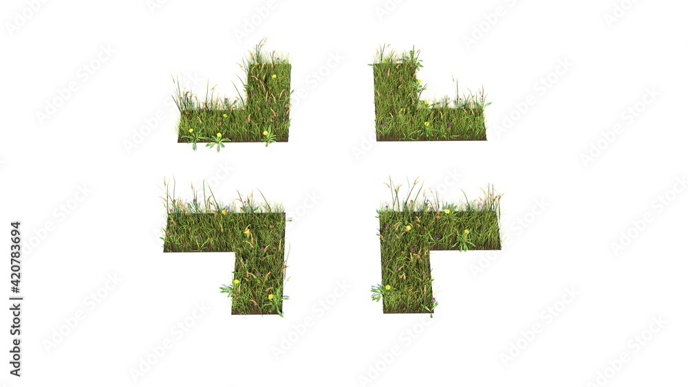 Poster 3d rendered grass field of symbol of exit isolated on white background
