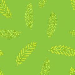 Leaves Seamless Pattern on green background. Natural branches Foliage, herbs. Hand drawn vector illustration. Floral pattern For print , textile, fabric, wrapping paper, wallpaper, scrapbooking.