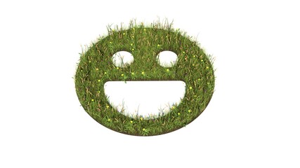 3d rendered grass field of symbol of emoticons joyful isolated on white background