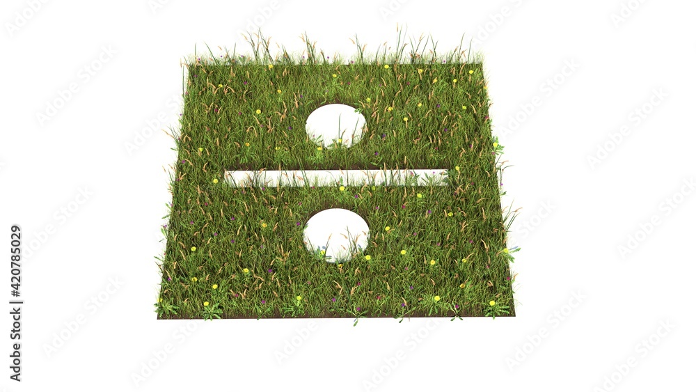 Poster 3d rendered grass field of symbol of divide isolated on white background