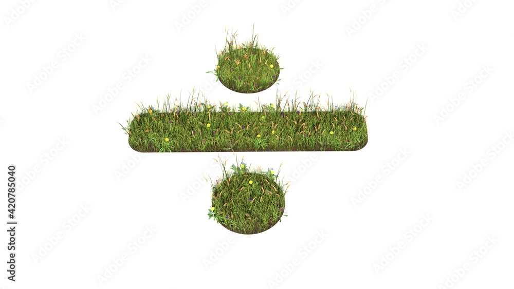 Poster 3d rendered grass field of symbol of divide isolated on white background