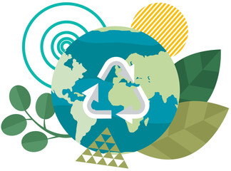 Planet with arrows as symbol of recycling waste. Saving Earth and environmental care concept