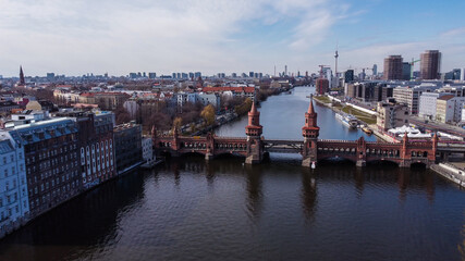 River Spree in the city of Berlin with Oberbaum Bridge - urban photography