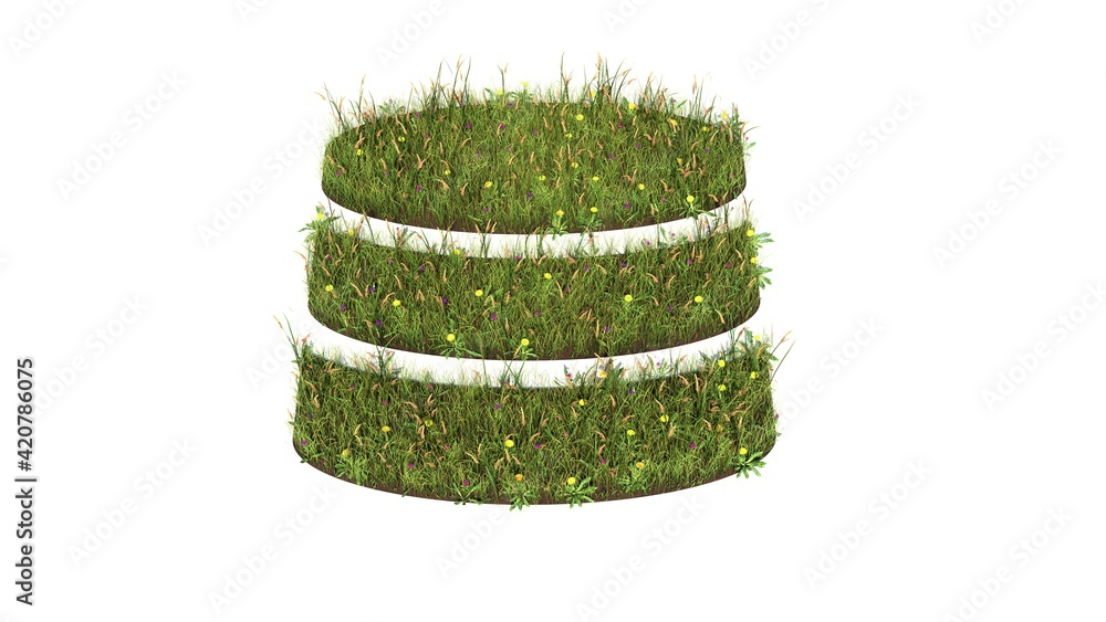 Poster 3d rendered grass field of symbol of database isolated on white background
