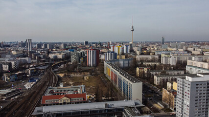 Typical aerial view over the city of Berlin with TV tower - urban photography
