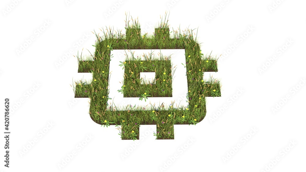 Poster 3d rendered grass field of symbol of computer isolated on white background