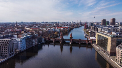 River Spree in the city of Berlin with Oberbaum Bridge - urban photography