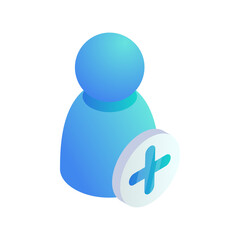 Add user isometric icon. 3D user networking, internet account symbol. Vector online service business technology sign