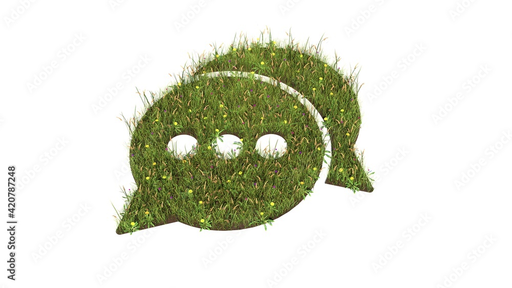 Poster 3d rendered grass field of symbol of two rounded chat bubbles isolated on white background