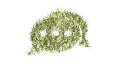 3d rendered grass field of symbol of two rounded chat bubbles isolated on white background