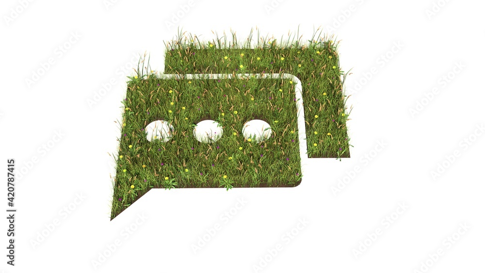 Poster 3d rendered grass field of symbol of two rounded chat bubbles isolated on white background