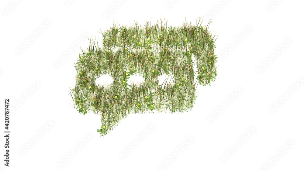 Poster 3d rendered grass field of symbol of two rounded chat bubbles isolated on white background