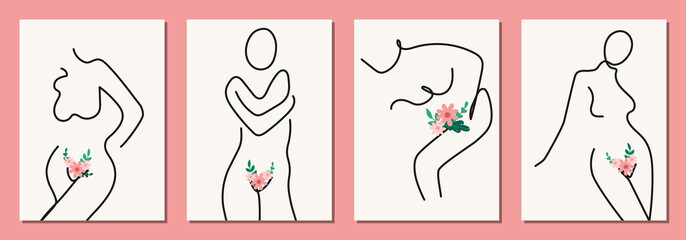 Set of hand drawn elements of women menstruation period theme, feminine hygiene products as pads, menstrual cups, etc.