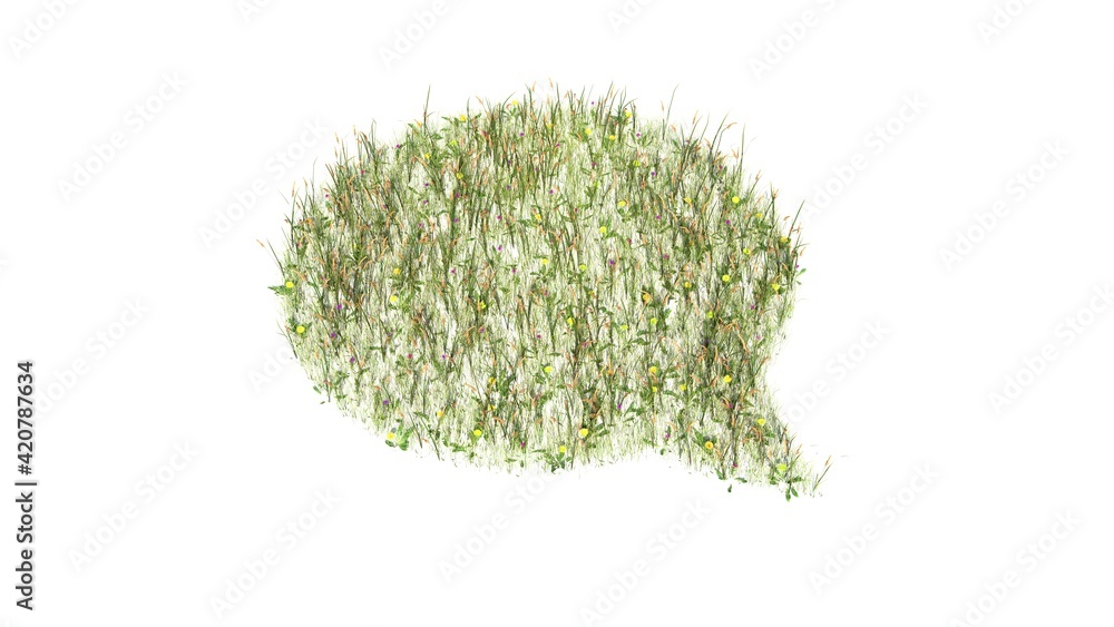 Poster 3d rendered grass field of symbol of rounded chat bubble isolated on white background