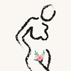 Hand drawn woman silhouette. Illustration in modern, trendy colors. Menstruation period concept.